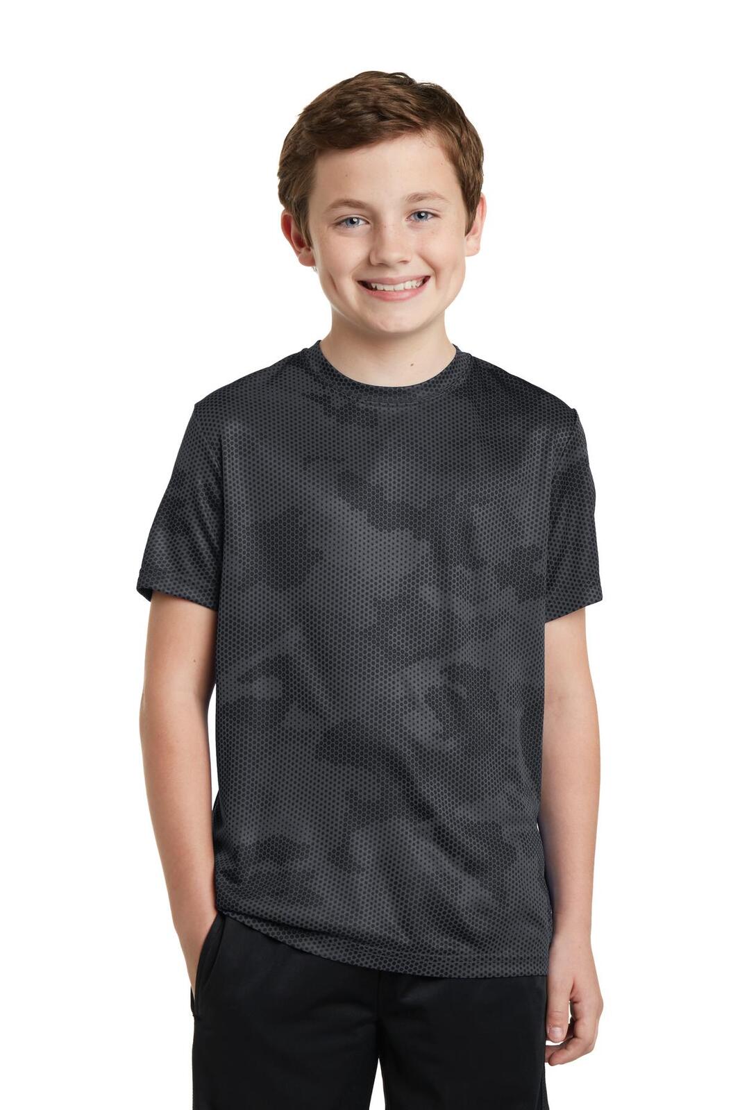 Sport-Tek Youth CamoHex Tee - Moisture Wicking Camo Print T-Shirt, YST370